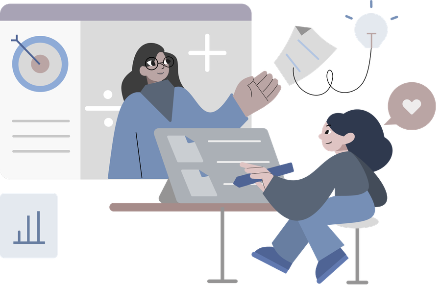 Illustration of a tutor and student working together online